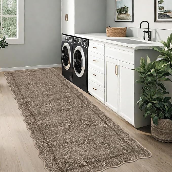 GarveeHome Scalloped Washable Runner Rug 2x8 Modern Non Slip Kitchen Runner | - Image 4