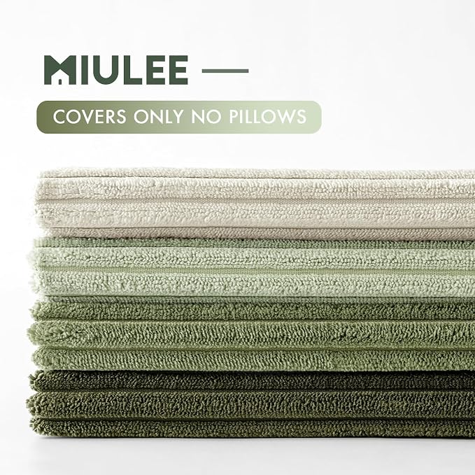 MIULEE Soft Corduroy Decorative Throw Pillow Covers Light Green 20x20 | Set of 4 - Image 3