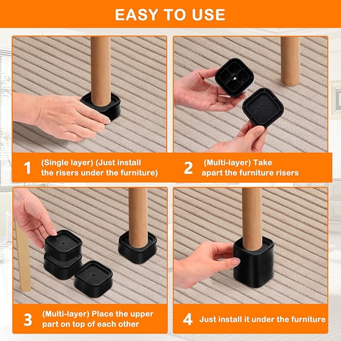 shouwuhho 32 Pack Furniture Risers Adjustable Bed Risers Heavy Duty Lifts - Image 7