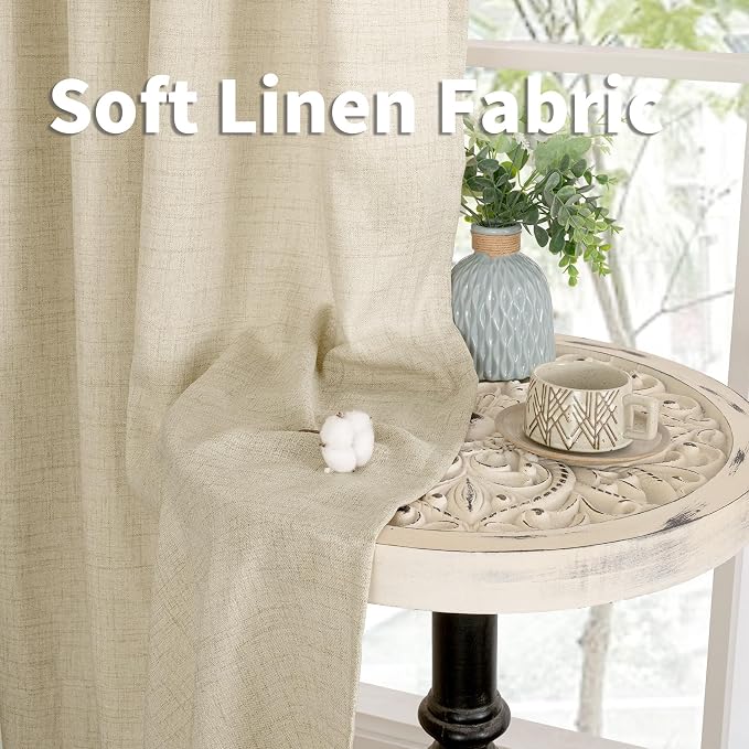 YoungsTex Warm Beige Linen Curtains 63 Inch Length 2 Panels, Light Filtering - Image 6