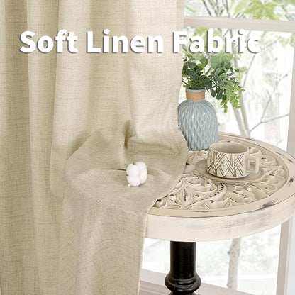 YoungsTex Warm Beige Linen Curtains 63 Inch Length 2 Panels, Light Filtering - Image 6