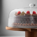 Godinger Cake Stand, Footed Cake Plate with Dome, Acacia Wood and Shaterproof Acrylic Lid, Wood Cake Stand with Dome Vintage Romantic Décor