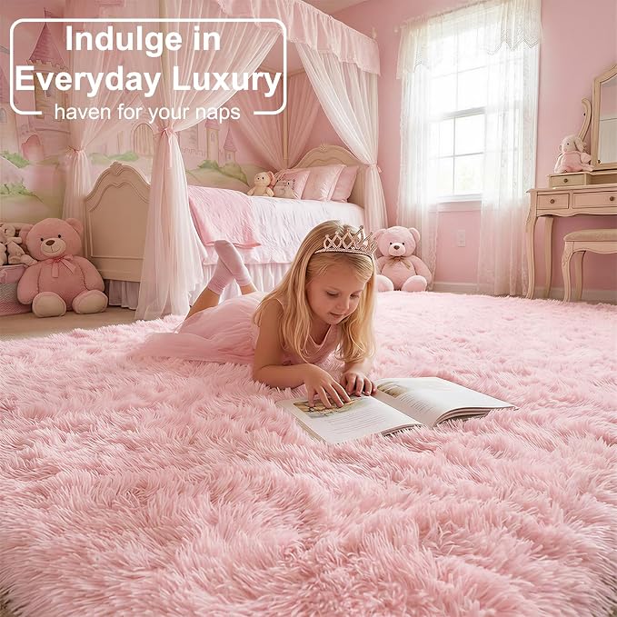 Amdrebio Pink Fluffy Plush Rug 5x7 - Image 3