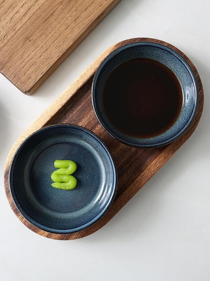 famiware Starlight Soy Sauce Dish Ceramic Dipping Bowls Set of 6, 3 oz Individual Dip Sauce Cups/Bowls/Dishes/Plates, Small Serving Bowl for Side Dishes, Dessert, Ice Cream, Condiment, Starry Blue