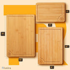 Riveira Bamboo Cutting Boards For Kitchen with Wooden Spoons For Cooking – Set of 3 Pcs Wooden Cutting Board & 6 Bamboo Spoons – Wooden Cutting Boards For Kitchen – Complete Wooden Cooking Utensils
