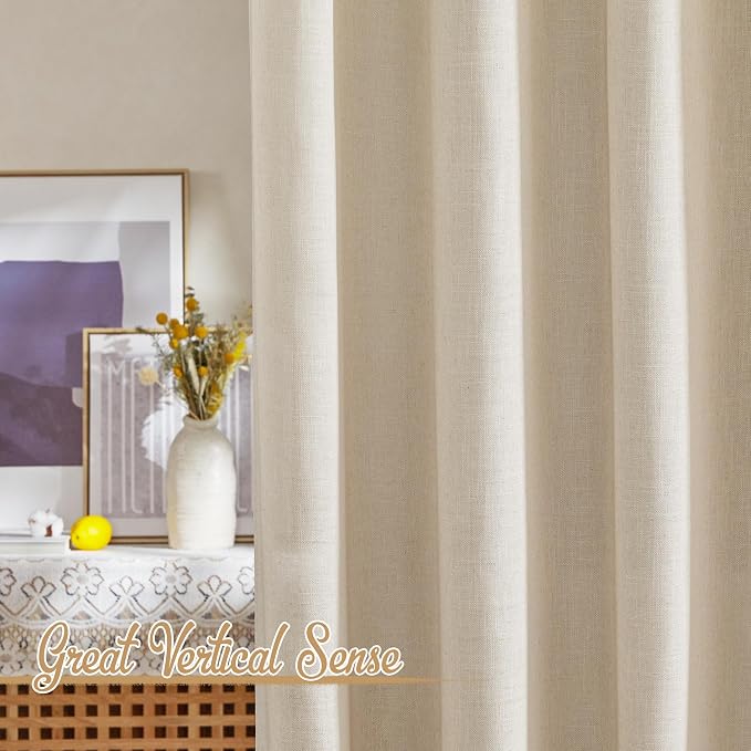 NICETOWN Linen Cream Curtains 90 inches Long, Rod Pocket & Back Tab Flax Linen - Image 6