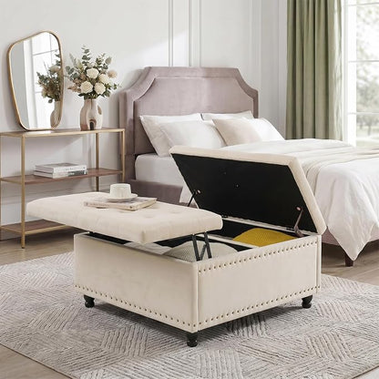 Tbfit Large Square Storage Ottoman Bench, Tufted Upholstered Coffee Table - Image 7