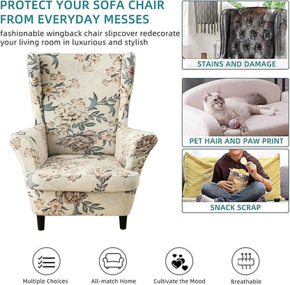 KRFOONN Velvet Wing Chair Slipcovers 2 Piece Stretch Printed Wingback Chair - Image 6