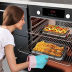 Air Fryer Basket, OPENICE 2 Set Air Fryer Pan and Crisper Tray for Oven, Non-stick Oven Air Fryer Basket for Baking and Crispy Foods - Black