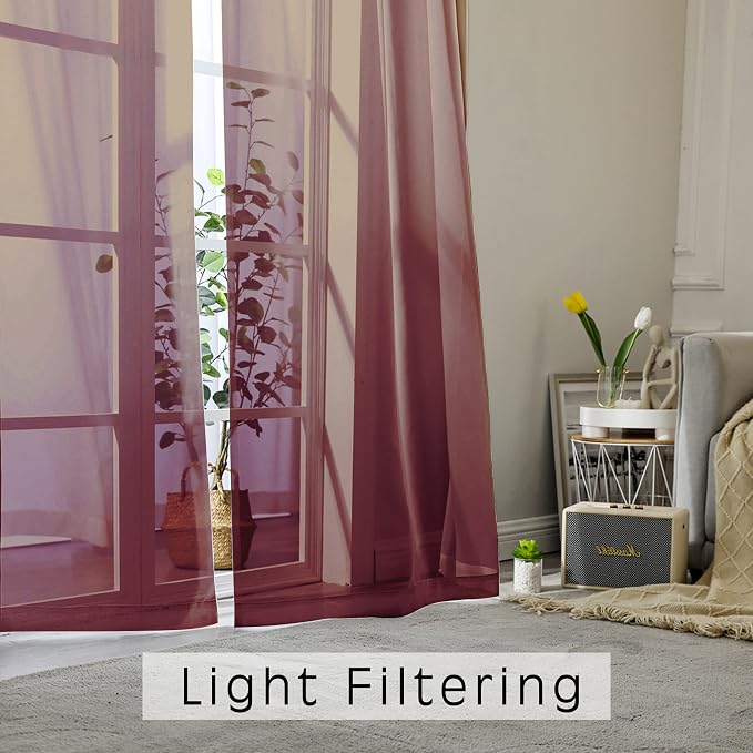 Sheer Curtains, Sheer Curtains 63 inch Length 2 Panels Set, Rod Pocket Voile - Image 3
