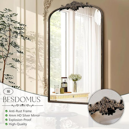 Besdomus Vintage Black Arched Mirror: 24"x42" French Large Arch Black Antique - Image 6