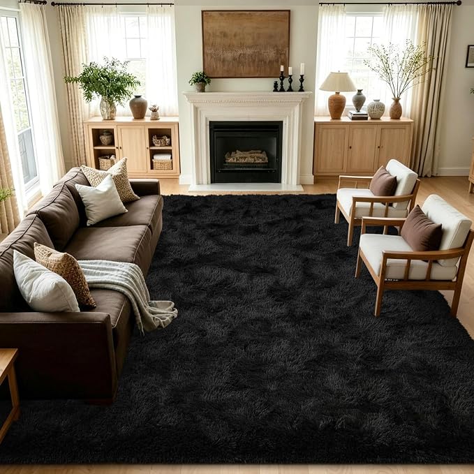 7x10 Large Black Fluffy Soft Area Rug Non-Slip by ModernHomeDecor
