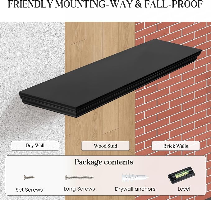 Fun Memories Floating Shelves 36 Inch Long, 9.3 Inch Deep Classic Crown Molding - Image 6