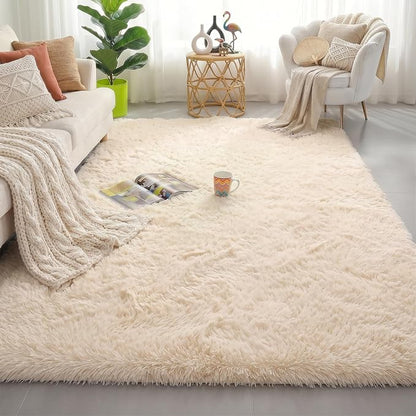 Amdrebio Beige Boho Furry Small Area Rug 3x5 - Image 8