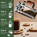 21 Ounce / 600ML French Press Coffee Maker - Stainless Steel & Borosilicate Glass, 4 - Filter for Smooth Brews - Perfect for Cold Brew, Espresso & Tea