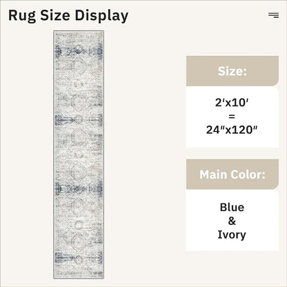 Soalmost Runner Rug 2x10 Washable Hallway Kitchen Runners Blue/Ivory | Non-Slip - Image 5