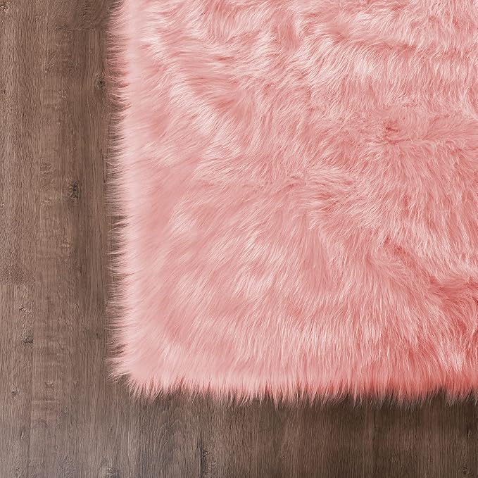 Goolela Pink Round Rug 5ft Circle Fluffy Fuzzy Fur Carpet - Image 6
