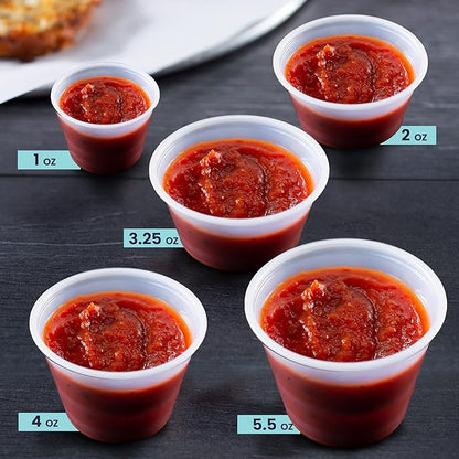 Fit Meal Prep 250 Pack 3.25 oz BPA Free Condiment Cups No Lids, Disposable Jello Shots Containers, Small Dipping Sauce Cups, Plastic Ramekins in Bulk, Stackable Souffle Cups for Sample, Portioning