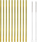10 Pcs Stainless Steel Straws, Reusable Drinking Straws, Straight Metal Straw Sets with 2 Pcs Cleaning Brushes (8.5 Inch, Gold)