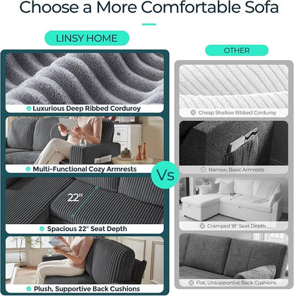 LINSY HOME Sectional Sofa with Pull Out Bed, 4 Seats Corduroy Reversible - Image 4