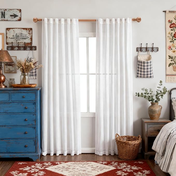 MYSKY HOME White Curtains 80 Inch Length 2 Panels Set - Image 8