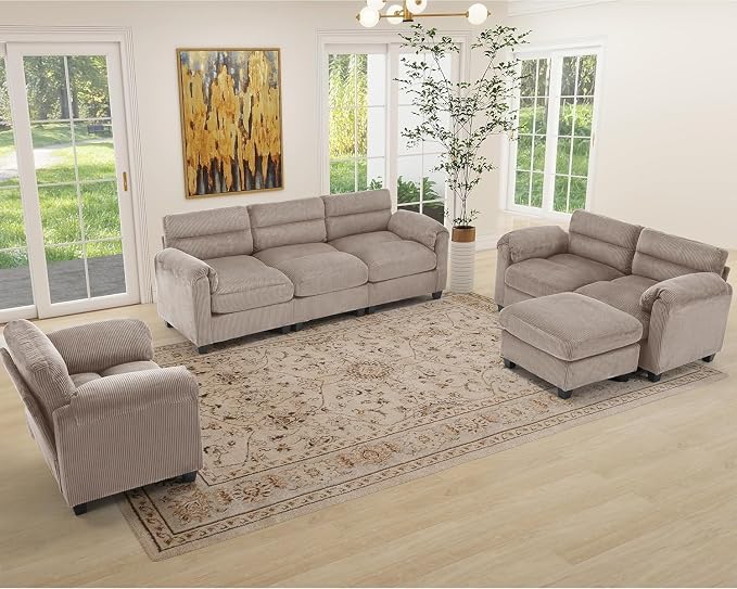 HAOMARKETS Corduroy Sofa Set, Upholstered Ottoman, Loveseat Set of 2with Plush - Image 7