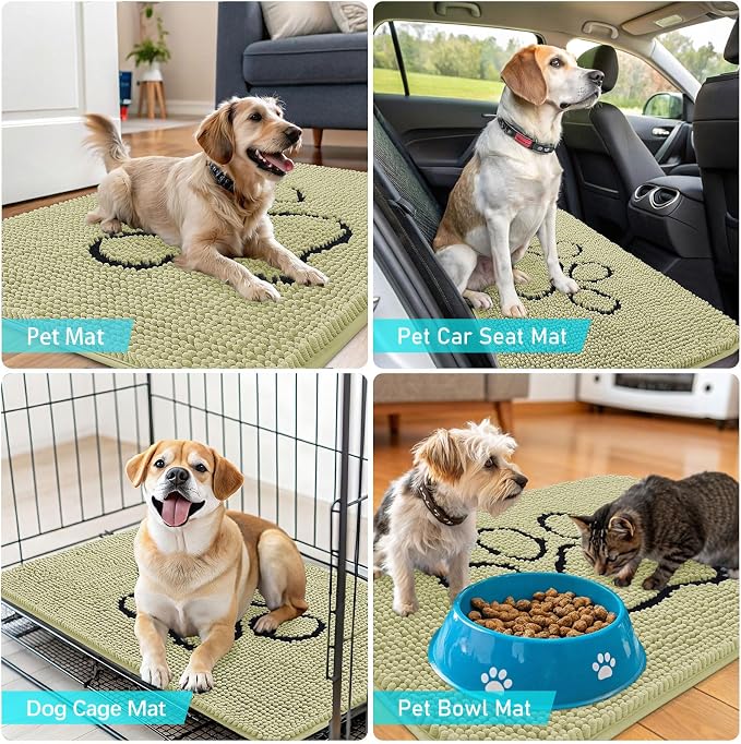 OLANLY Dog Door Mat for Muddy Paws 36x24, Paw Print Design Chenille Mud Mat | - Image 7