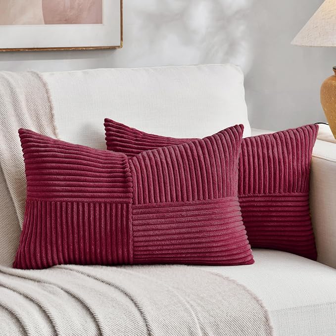 Fancy Homi 2 Packs Burgundy Lumbar Decorative Throw Pillow Covers 20x28 Inch by Fancy+Homi