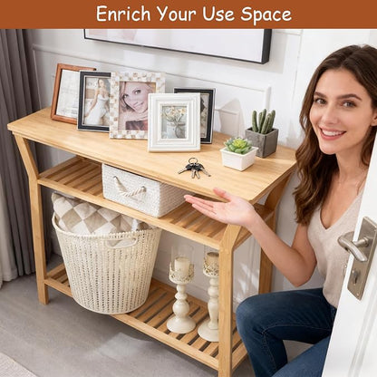 Nnewvante Bamboo Console Table, 38.6" Entryway Table - Image 3