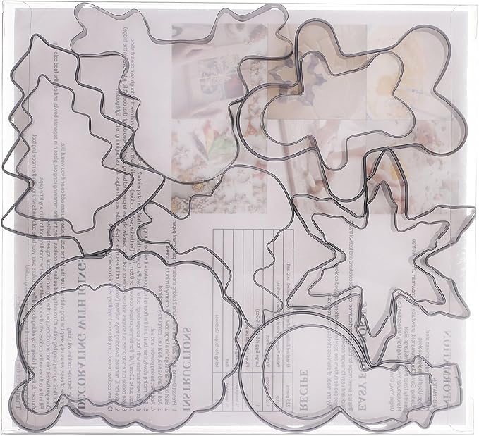 Large Christmas Cookie Cutters,4" Holiday Sturdy Molds thickened Stainless Steel with Recipe Instruction,Snowman, Christmas tree, elk, snowflake.