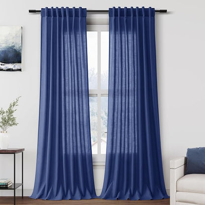 Extra Long Classic Blue Linen Curtains 120 Inch by Nanspring