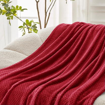 Exclusivo Mezcla Soft Waffle Fleece Bed Blanket Twin XL Size, Deep Red | - Image 5