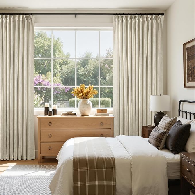 Pinch Pleat Extra Wide Beige Linen Curtain 120 Inches Long 70 Wide 1 Panel | - Image 6