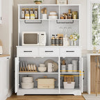 HOSTACK Buffet Cabinet with Hutch, Modern Farmhouse Kitchen Buffet Sideboard Storage with 3 Drawers, Barn Door Coffee Bar Station, Liquor Cabinet for Dining Room, Living Room, White
