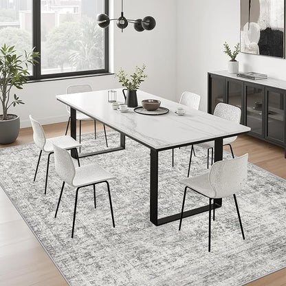 8x10 Area Rug Living Room: Modern Washable Soft Carpet Black Grey | - Image 4