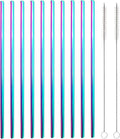 10 Pcs Stainless Steel Straws, Reusable Drinking Straws, Straight Metal Straw Sets with 2 Pcs Cleaning Brushes (8.5 Inch, Colorful)