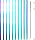 10 Pcs Stainless Steel Straws, Reusable Drinking Straws, Straight Metal Straw Sets with 2 Pcs Cleaning Brushes (8.5 Inch, Colorful)