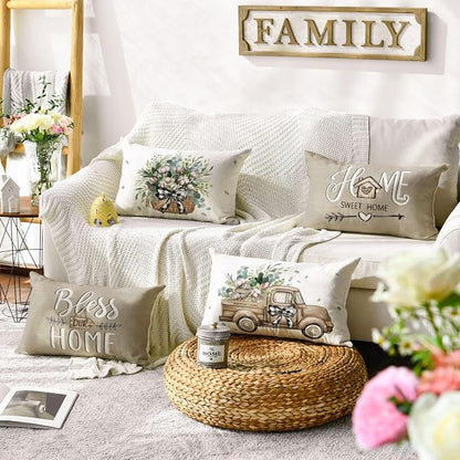 AVOIN Colorlife Bless Our Home Farmhouse Eucalyptus Leaves Throw Pillow Covers - Image 2