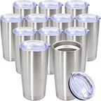 20oz Tumbler Bulk Stainless Steel Tumbler Cup with Lid Vacuum Insulated Double Wall Travel Mug, Durable Powder Coated Travel Coffee Tumbler Mug for Hot & Cold Drinks, Stainless Steel,12 Pack