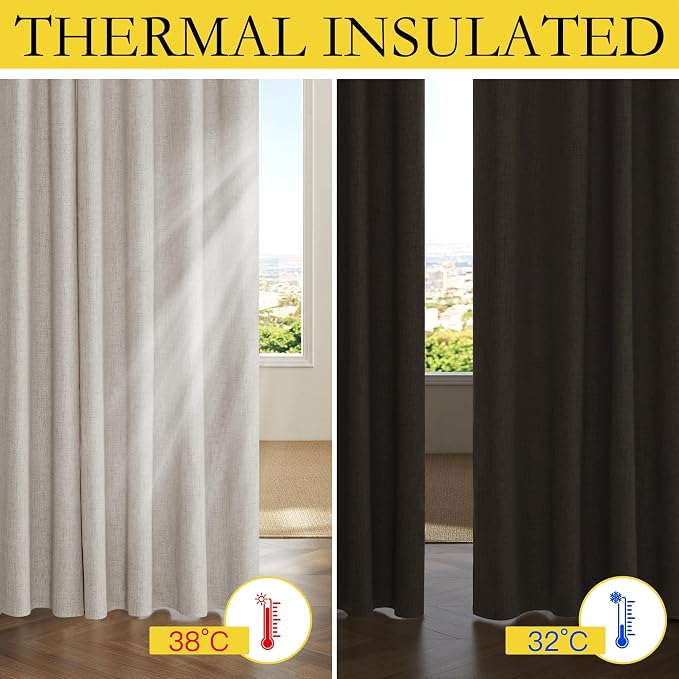 NICETOWN 100% Blackout Brich Linen Curtains - Image 6