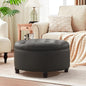 30-Inch Round Storage Ottoman, Button Tufted Ottoman Coffee Table by MIQMICMIK