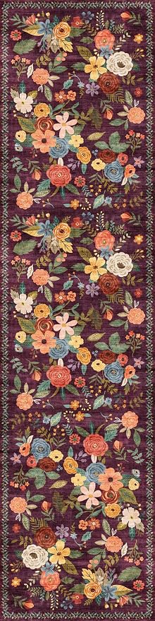 Purple Floral Hallway Runner Rug 2'6"x14' by WelcometoBabovid