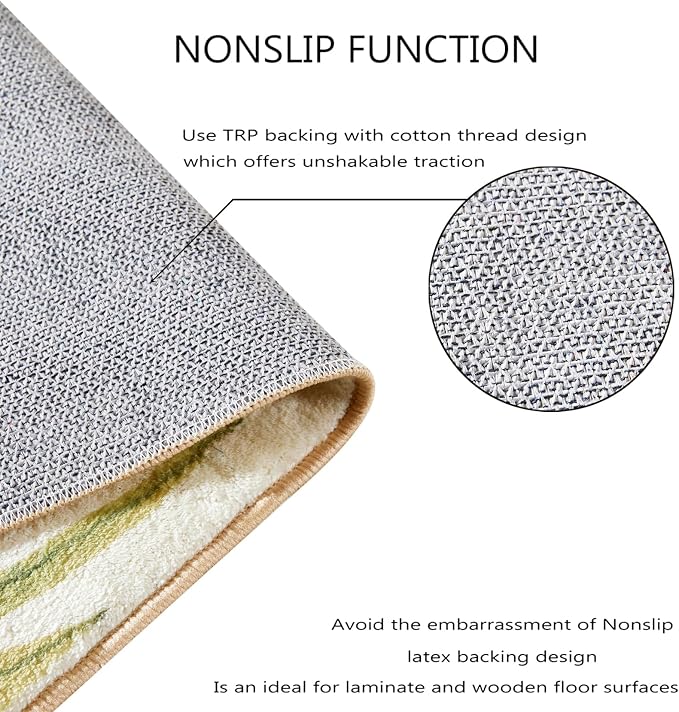 RoomTalks Mid Century Modern Washable Rug, Abstract Tropical Leaves Thin Shaggy - Image 5