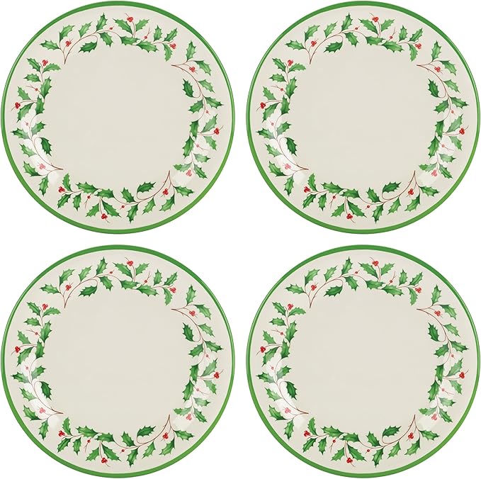 Lenox 863669 Holiday 4-Piece Melamine Dinner Plate Set, Christmas Dinnerware, Hosting