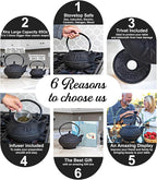 XXL Japanese Cast Iron Teapot with Infuser & Matching Trivet - Large 85 Oz/2500ml Tetsubin Loose Leaf Tea Pot with Enamel Interior - Handcrafted Big Cast Iron Tea Kettle Humidifier Set - Black