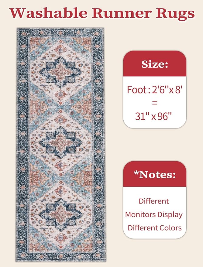 SERISSA 2'6"x8' Washable Non Slip Boho Runner Rug - Image 2