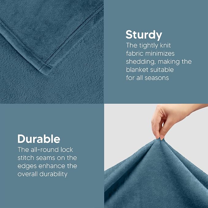 Utopia Bedding Soft Fleece Bed Blanket King Size Stone Blue | Microfiber Plush - Image 7