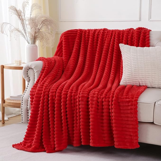 Christmas Red Throw Blanket for Couch Sofa 60"x80" Striped Design | Fleece by Unknown