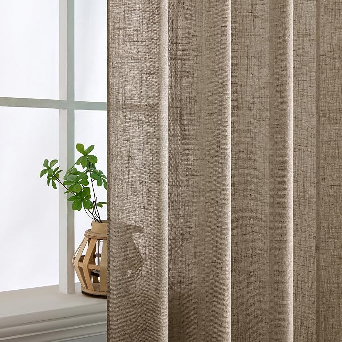 MIULEE Taupe Grey Linen Curtains 52x84 Inch Length 2 Panels - Image 5