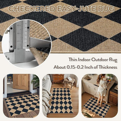 Lahome Checkered Easy Jute Non Slip Front Door Mat, 2x3 Kitchen Rug Neutral - Image 5
